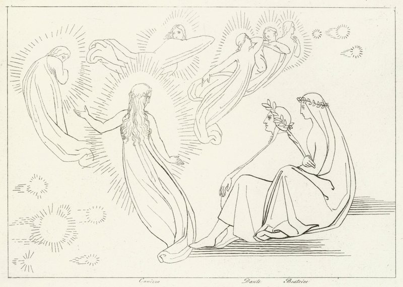 The Return of Cunissa, Paradise, Canto 9 (gravering) af John (after) Flaxman