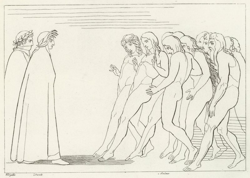 Skærsildens vestibule, skærsilden, Canto 3 (gravering) af John (after) Flaxman