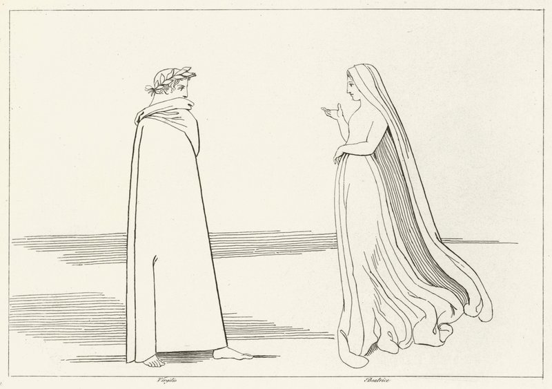 Virgil og Beatrice møde, Inferno, Canto 2 (gravering) af John (after) Flaxman