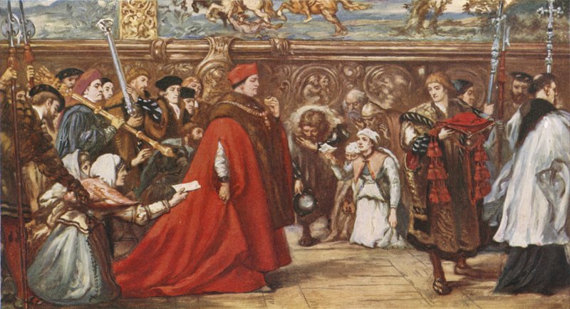 Kardinal Wolsey på vej til Westminster Hall (farve litho) af John (after) Gilbert