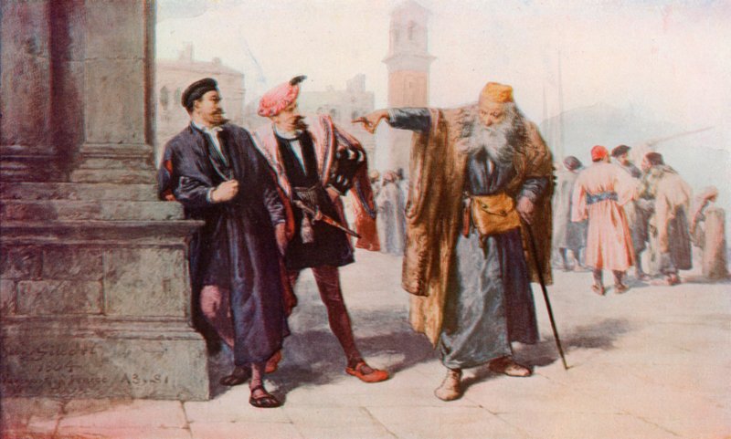 Shakespeare: The Baiting of Shylock, The Merchant of Venice, Act III, Scene 1 (color litho) af John (after) Gilbert