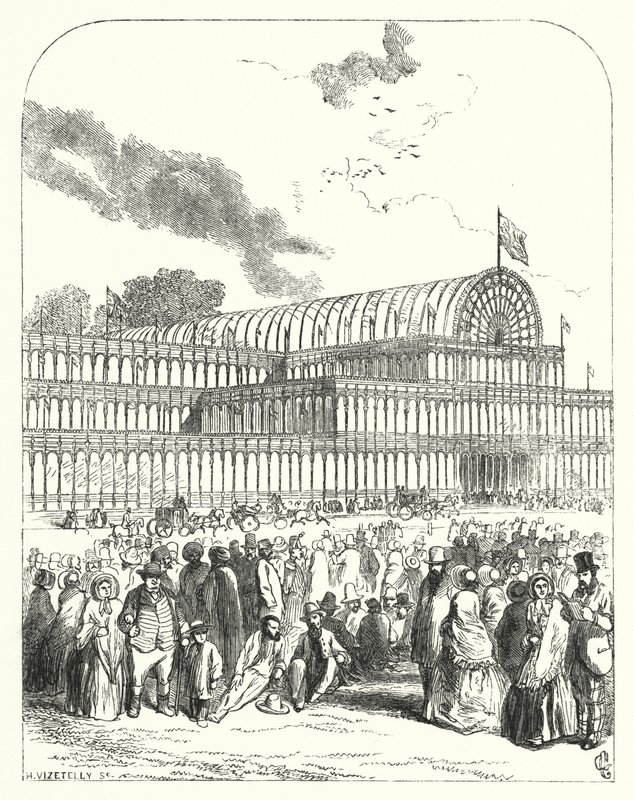 Crystal Palace i Hyde Park, London, mødested for den store udstilling i 1851, designet af Joseph Paxton og Charles Fox (gravering) af John (after) Gilbert
