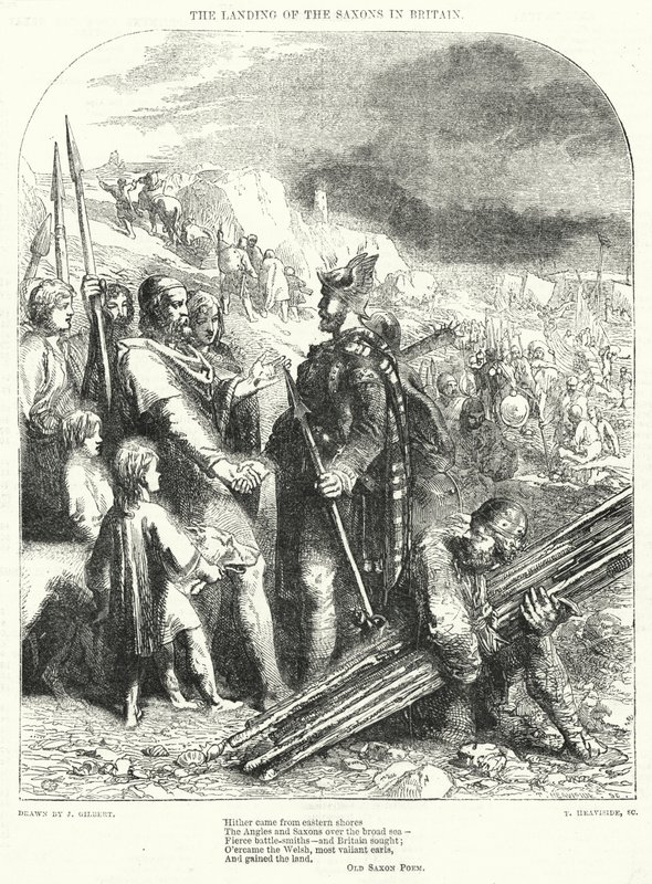 Saksernes landgang i Storbritannien (gravering) af John (after) Gilbert