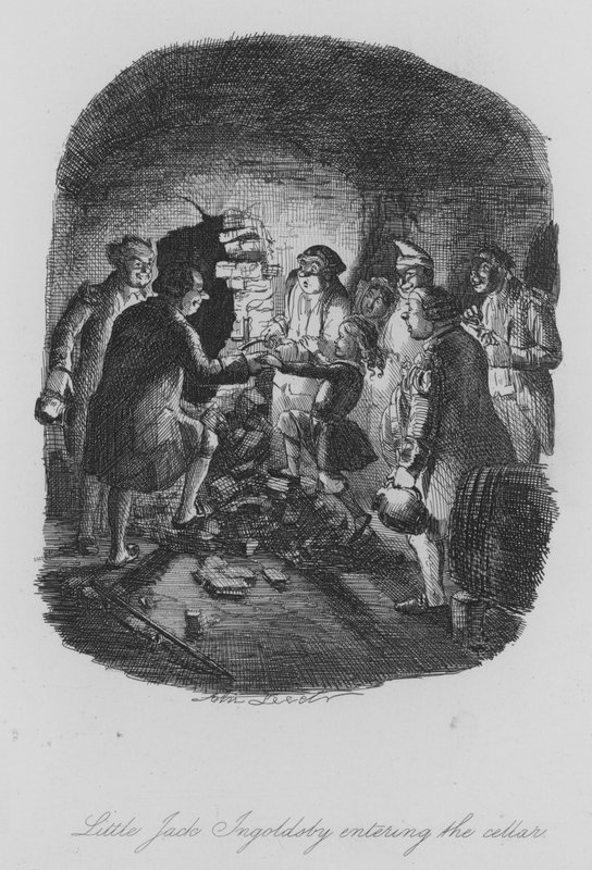 Lille Jack Ingoldsby går ind i kælderen (gravering) af John (after) Leech