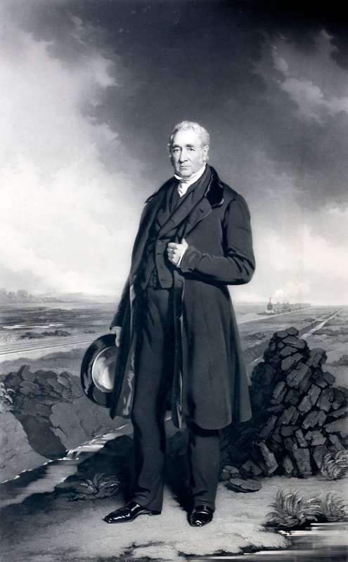 George Stephenson, engelsk ingeniør og jernbanepioner (litho) af John (after) Lucas