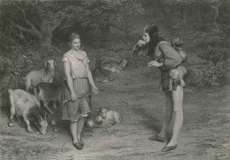Touchstone og Audrey, As You Like It (gravering) af John (after) Pettie