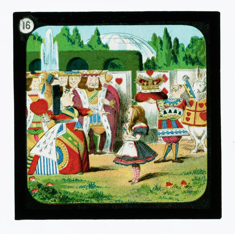 Alice i Eventyrland, farvede lanterneglas (lanternerutsjebane) af John (after) Tenniel