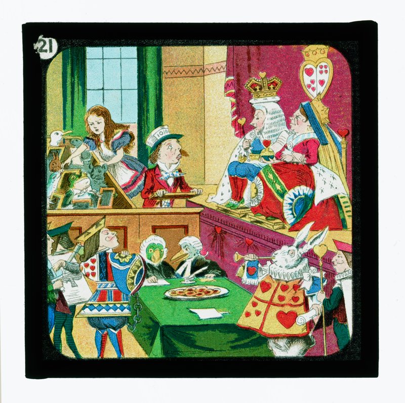 Alice i Eventyrland, farvede lanterneglas (lanternerutsjebane) af John (after) Tenniel