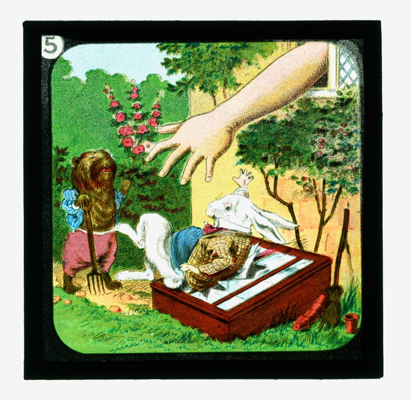 Alice i Eventyrland, farvede lanterneglas (lanternerutsjebane) af John (after) Tenniel