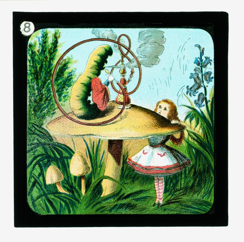 Alice i Eventyrland, farvede lanterneglas (lanternerutsjebane) af John (after) Tenniel