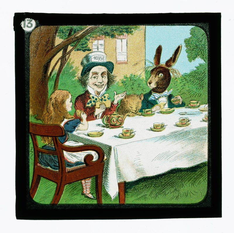 Alice i Eventyrland, farvede lanterneglas (lanternerutsjebane) af John (after) Tenniel