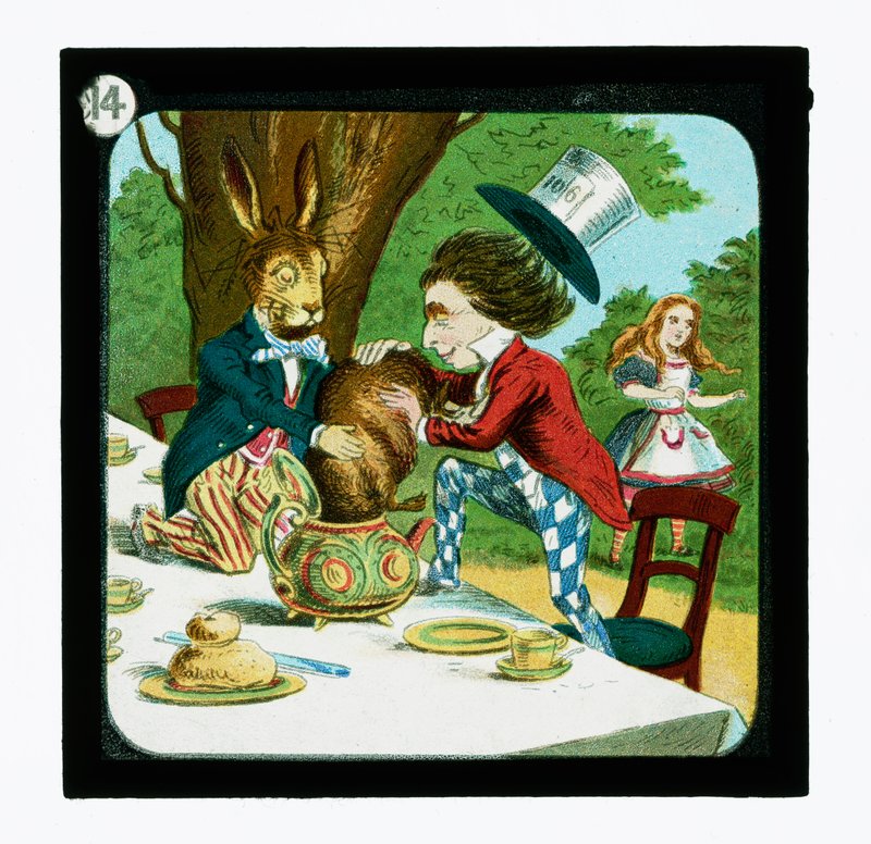Alice i Eventyrland, farvede lanterneglas (lanternerutsjebane) af John (after) Tenniel
