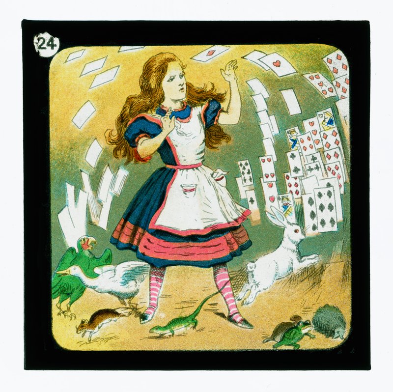 Alice i Eventyrland, farvede lanterneglas (lanternerutsjebane) af John (after) Tenniel