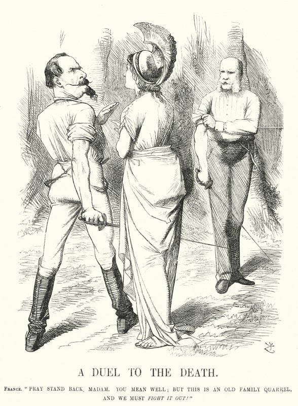 Punch tegneserie: A Duel to the Death - den fransk-preussiske krig (gravering) af John (after) Tenniel