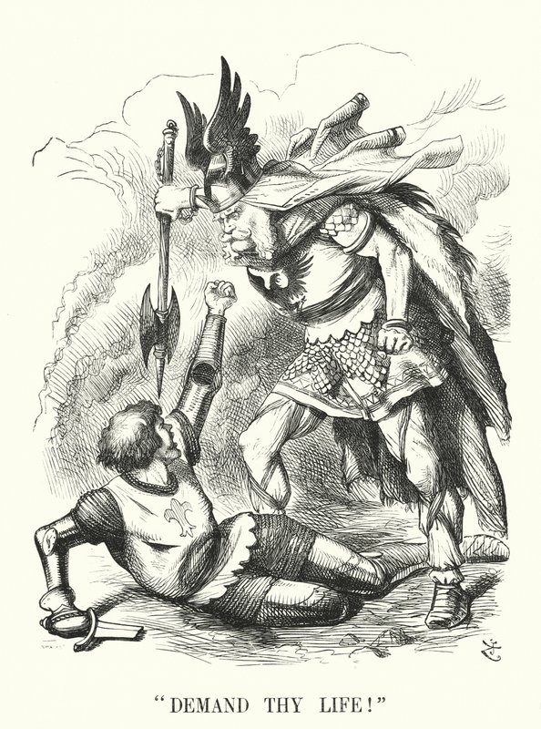 Punch tegneserie: Demand Thy Life! - Frankrigs nederlag i den fransk-preussiske krig (gravering) af John (after) Tenniel