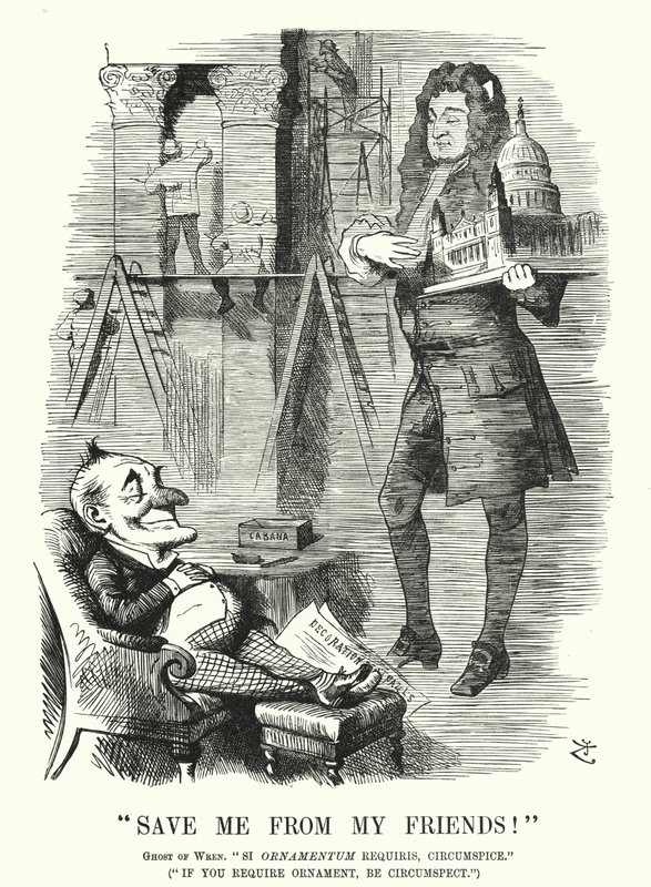 Punch tegneserie: Save Me from My Friends - spøgelset af Sir Christopher Wren og udsmykningen af St Paul