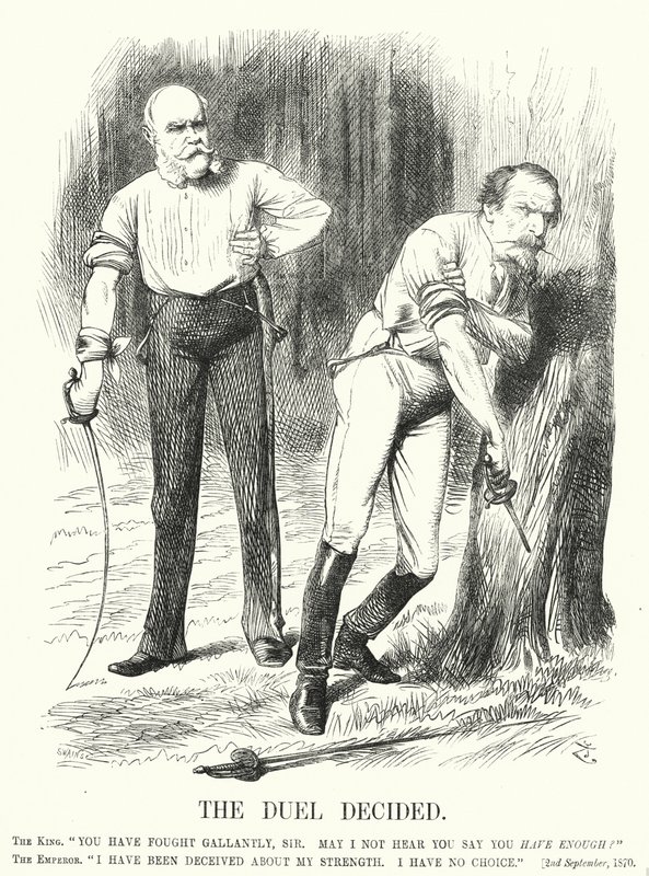 Punch tegneserie: The Duel Decided - Frankrigs nederlag i den fransk-preussiske krig (gravering) af John (after) Tenniel