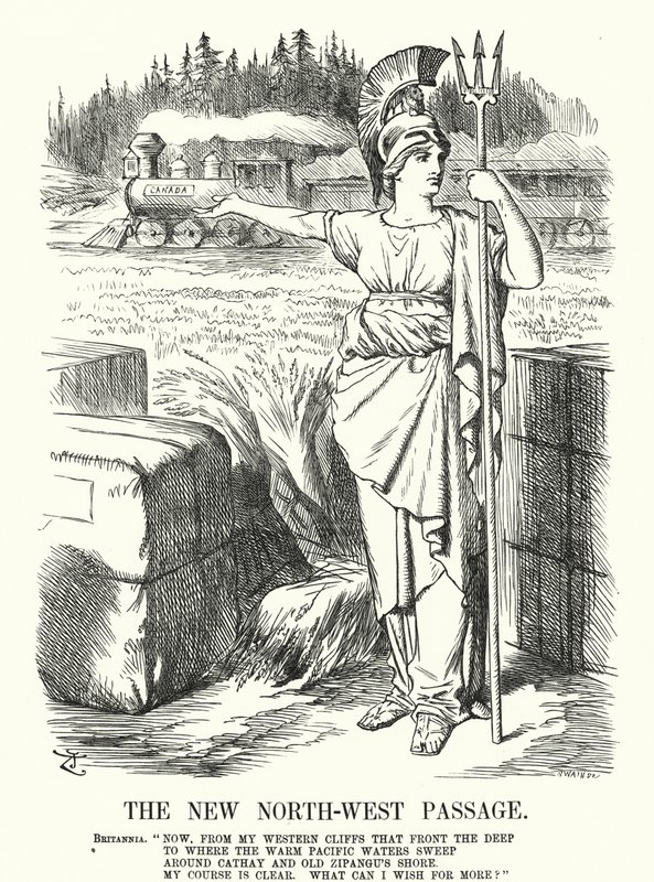 Punch tegneserie: The New North-West Passage - Canadian Pacific Railway (gravering) af John (after) Tenniel