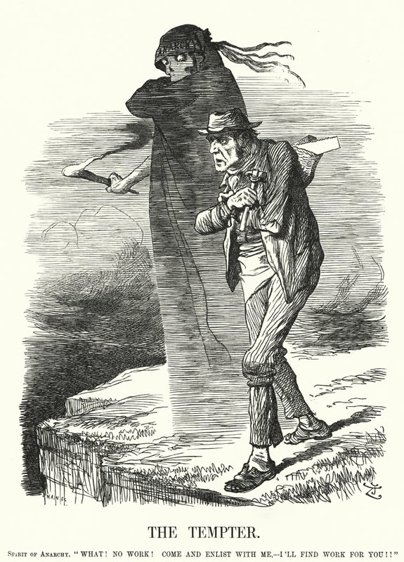 Punch tegneserie: The Tempter - anarkismens fristelse for de arbejdsløse (gravering) af John (after) Tenniel