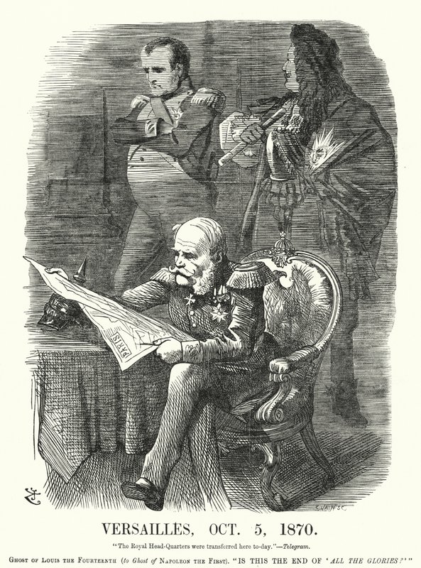 Punch tegneserie: Versailles, 5. oktober 1870 - ydmygelsen af Frankrig i den fransk-preussiske krig (gravering) af John (after) Tenniel