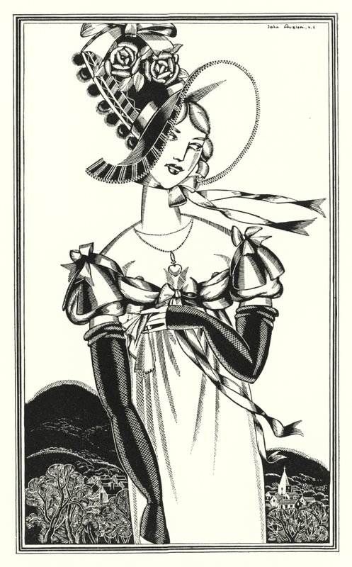 Illustration til Don Juan af Lord Byron: A Bonnet, som det smukke køn bærer (litho) af John Austen