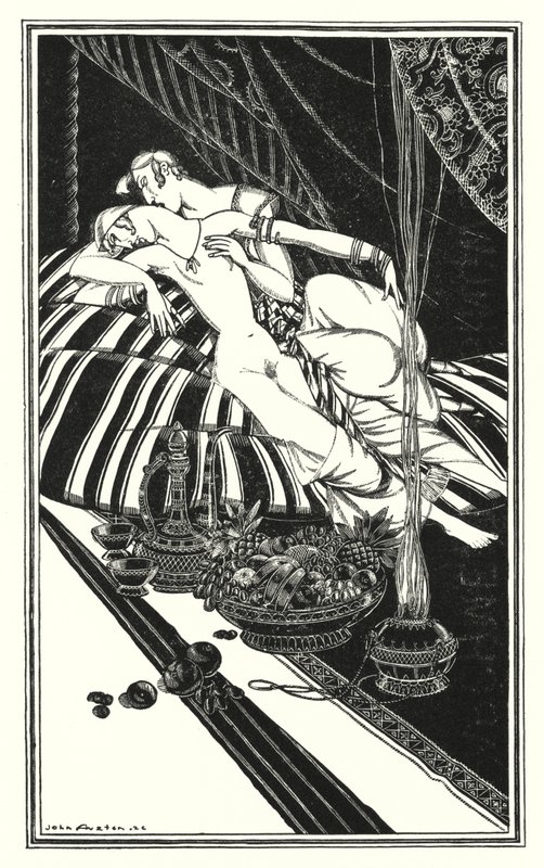 Illustration til Don Juan af Lord Byron: Haidee og Juan var ikke gift, fejlen var deres, ikke min (litho) af John Austen