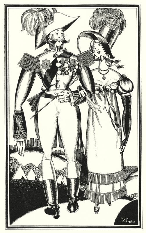 Illustration til Don Juan af Lord Byron: Medaljer, rang, bånd, blonder, broderi, skarlagen (litho) af John Austen