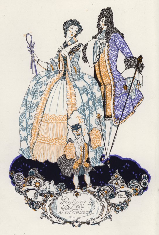 Illustration til "Rogues In Porcelain", A Miscellany of Attende århundredes digte (farve litho) af John Austen