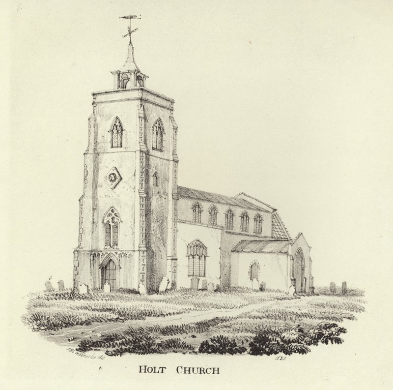 St. Andrew-kirken i landsbyen Holt af John Berney Ladbrooke