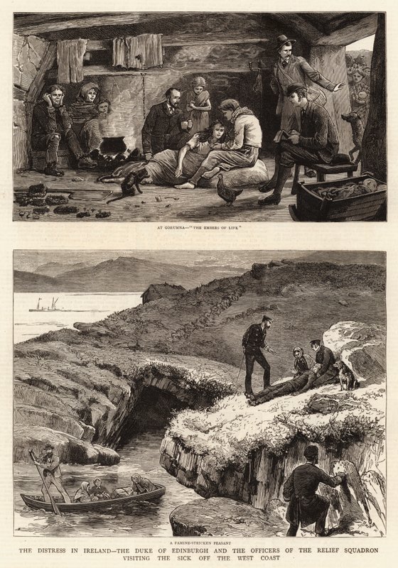 Nøden i Irland, hertugen af Edinburgh og officererne fra Relief Squadron besøger de syge ud for vestkysten af John Charles Dollman