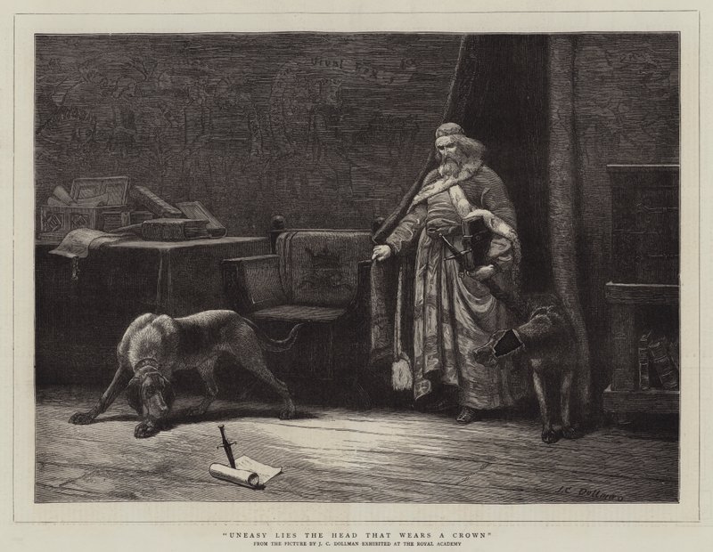 Uroligt ligger hovedet, der bærer en krone af John Charles Dollman