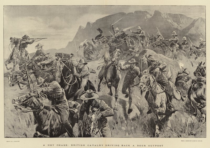 En Hot Chase, britisk kavaleri, der kører tilbage en Boer Outpost af John Charlton