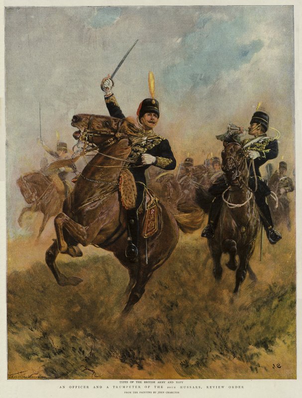 En officer og en trompetist fra 20. husar, oversættelsesordre (chromolitho) af John Charlton