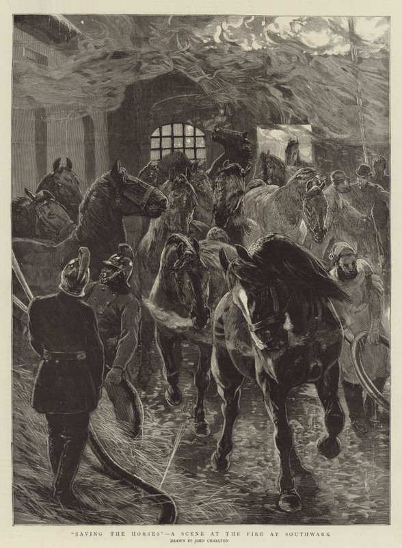 Redning af hestene, en scene ved branden i Southwark af John Charlton