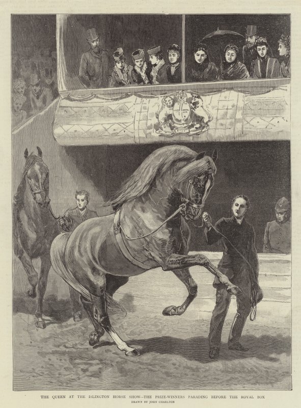 Dronningen ved Islington Horse Show, præmievinderne paraderer foran den kongelige loge af John Charlton