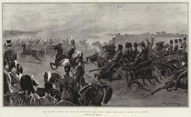 Gennemgangen foran shahen i Woolwich, hvor Royal Horse Artillery passerer i galop af John Charlton