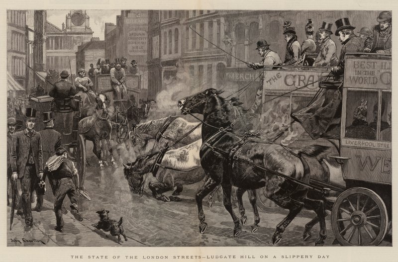 The State of the London Streets, Ludgate Hill på en glat dag af John Charlton