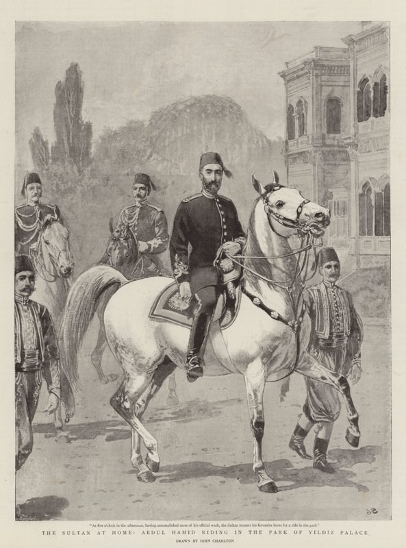 Sultanen derhjemme, Abdul Hamid rider i Yildiz-paladsparken af John Charlton
