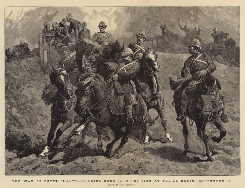 Krigen i Egypten, stop!, bringer våben i stilling ved Tel-el-Kebir, 13. september af John Charlton