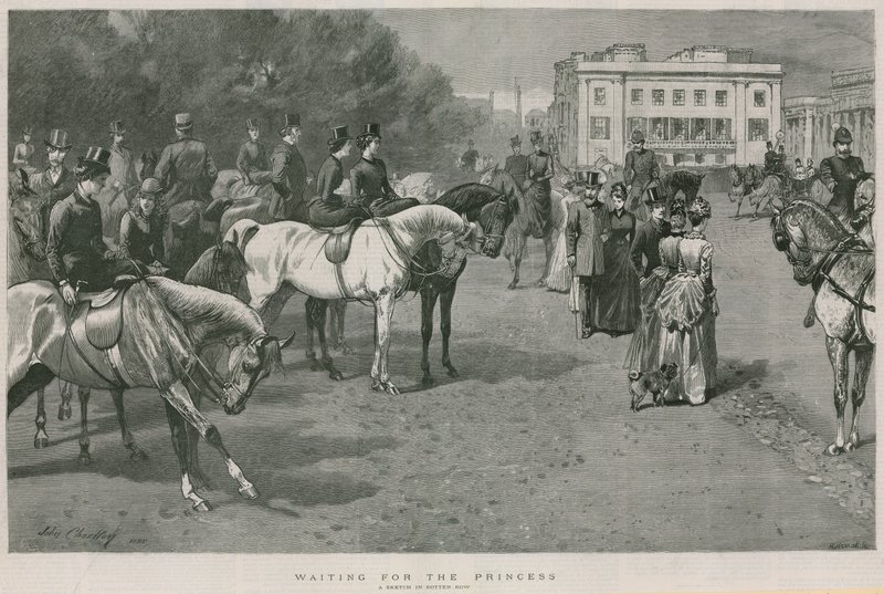 Venter på prinsessen: en skitse i Rotton Row, Hyde Park, London af John Charlton