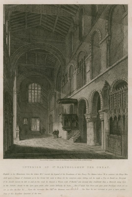 Interiør af kirken St Bartholomæus den Store af John Coney