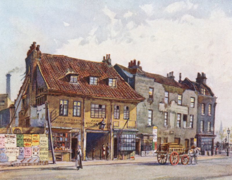 Lost London: Huse på vestsiden af Church Street, Lambeth (farvelitografi) af John Crowther