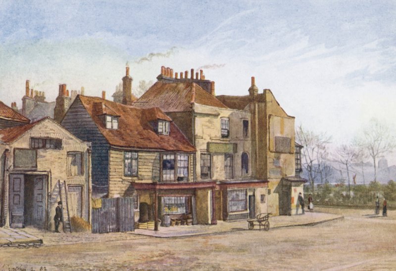 Det forsvundne London: Lawrence Street, Chelsea, sydøstlige hjørne (farvelitografi) af John Crowther
