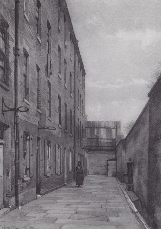 Det forsvundne London: Marshalsea Place, en del af gældsfængslet (litografi) af John Crowther