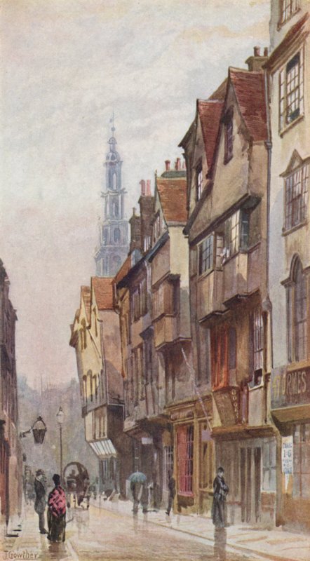 Det forsvundne London: Wych Street, set mod øst fra New Inn Gateway (farvelitografi) af John Crowther