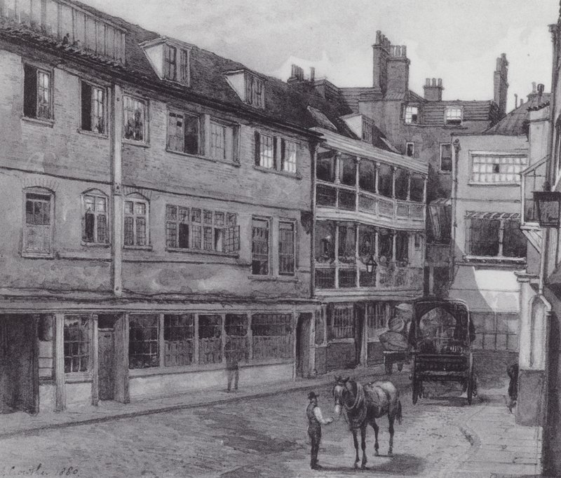 Det forsvundne London: Gården ved George Inn, Borough (litografi) af John Crowther