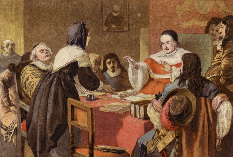John Bunyans kone bønfalder Sir Matthew Hale om hendes mands løsladelse fra Bedford fængsel (chromolitho) af John Dawson Watson