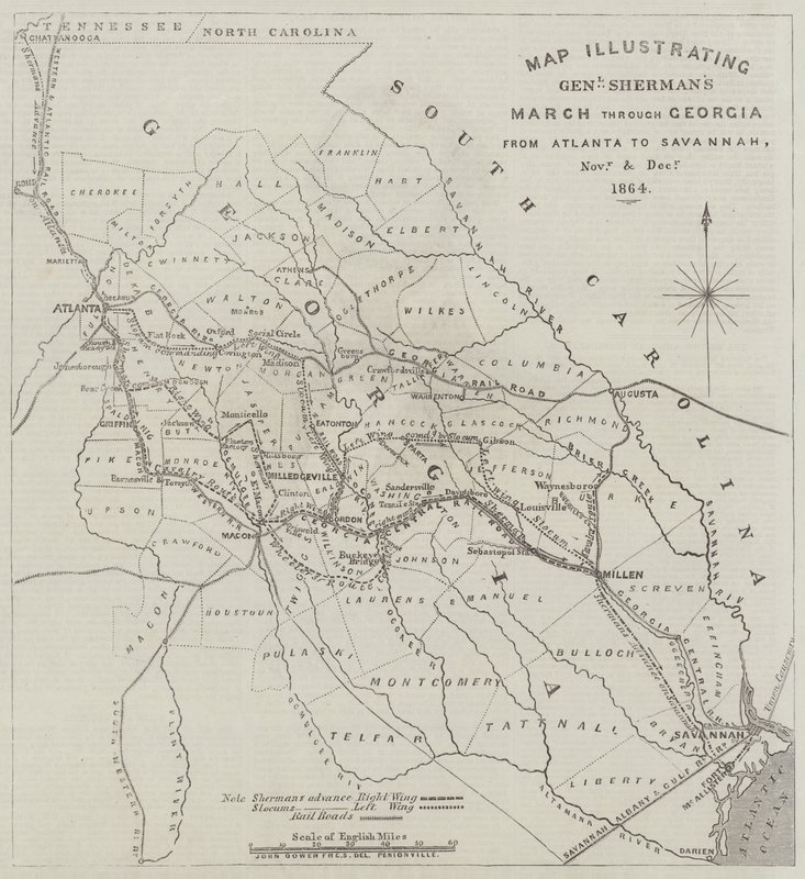 Kort, der illustrerer General Sherman