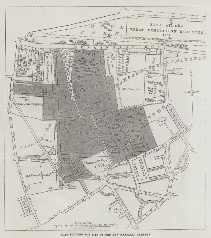 Plan, der viser stedet for det nye nationalgalleri af John Dower