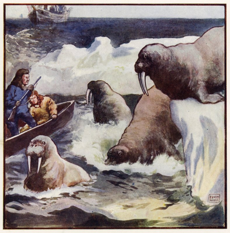 De kolossale væsner snoede sig rundt med utrolig hurtighed (farve litho) af John Edwin Noble